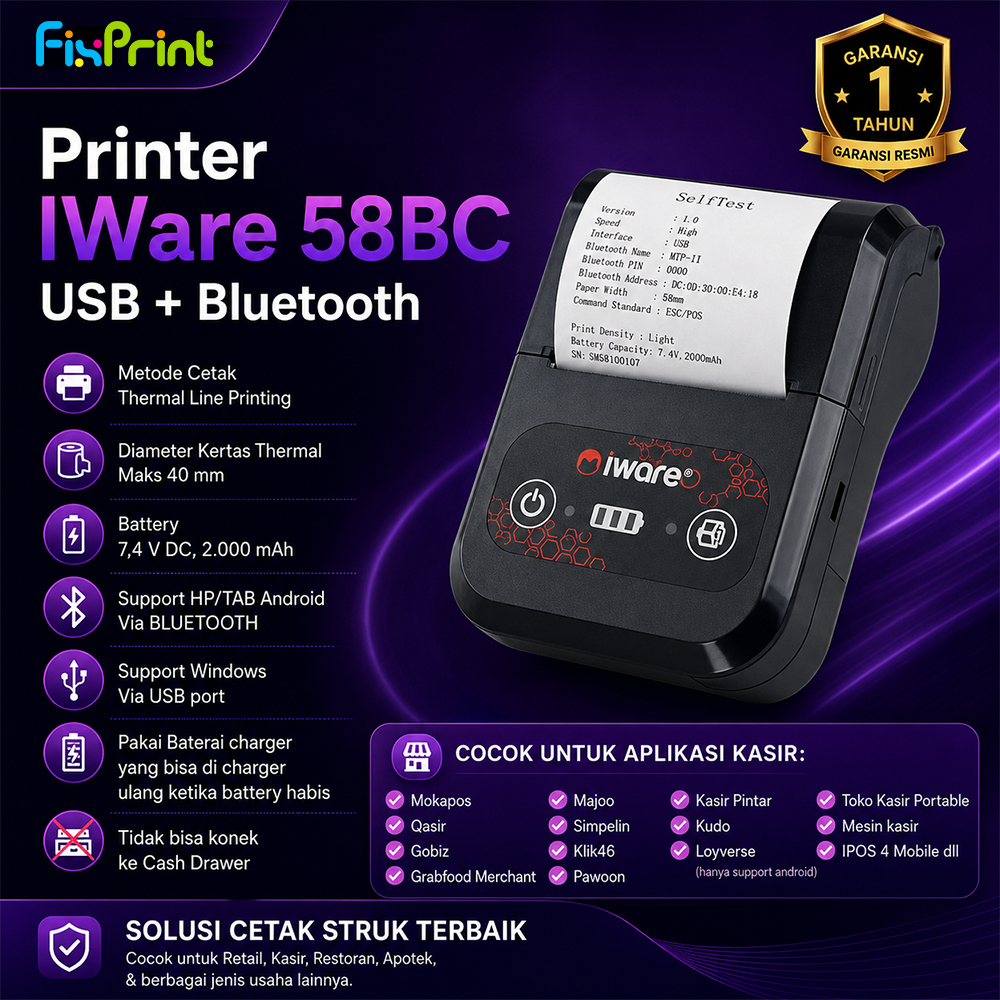FixPrint Printer Kasir Thermal C5813 / 58BC /  MP-58XC / ZJ5809II / BT-581 / BT-582 / BT-583 / BT-58
