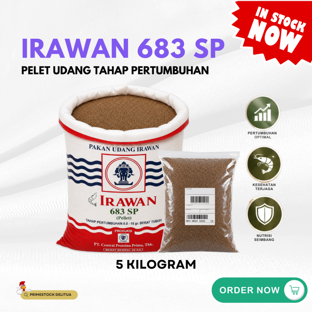 Pakan Udang Irawan 683 SP Repack 5Kg Pelet 1.6mm Protein 30% Udang Vaname Windu CP Prima
