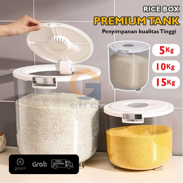 BONUS GELAS TAKAR 5 / 10 / 15 KG Kotak Tong Wadah Penyimpanan Beras Kedap Air Rice Bucket Box Simpan