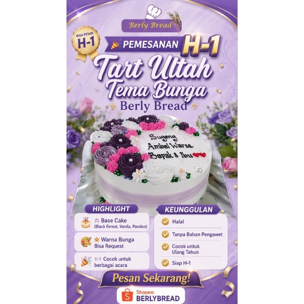 Kue Ultah Cantik Bunga - Jogja, Birthday Cake Flower, Bunga Cantik, Custom Warna Bunga