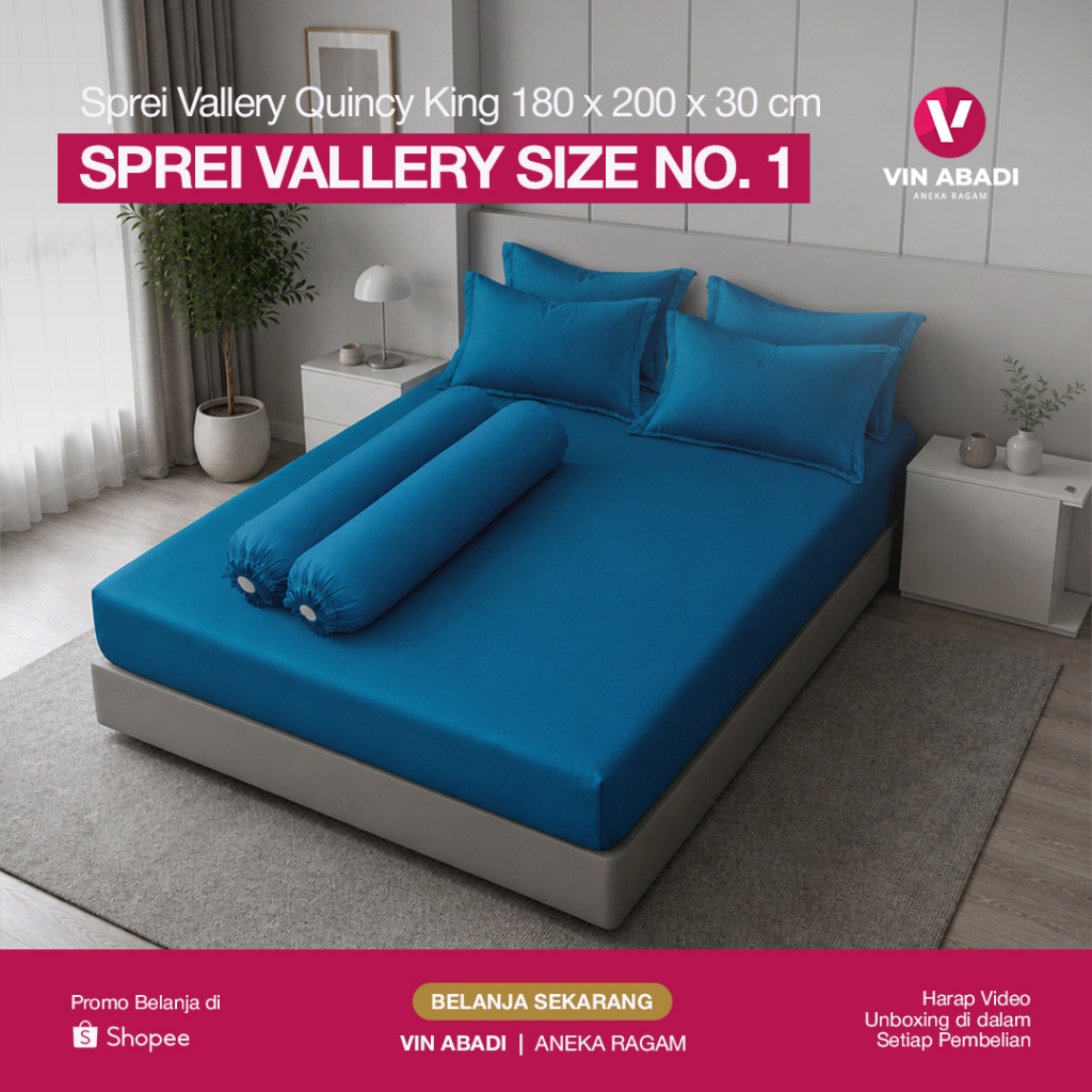 Sprei Vallery Quincy 180 x 200 x 30 cm / Sprei Tinggi Bagus
