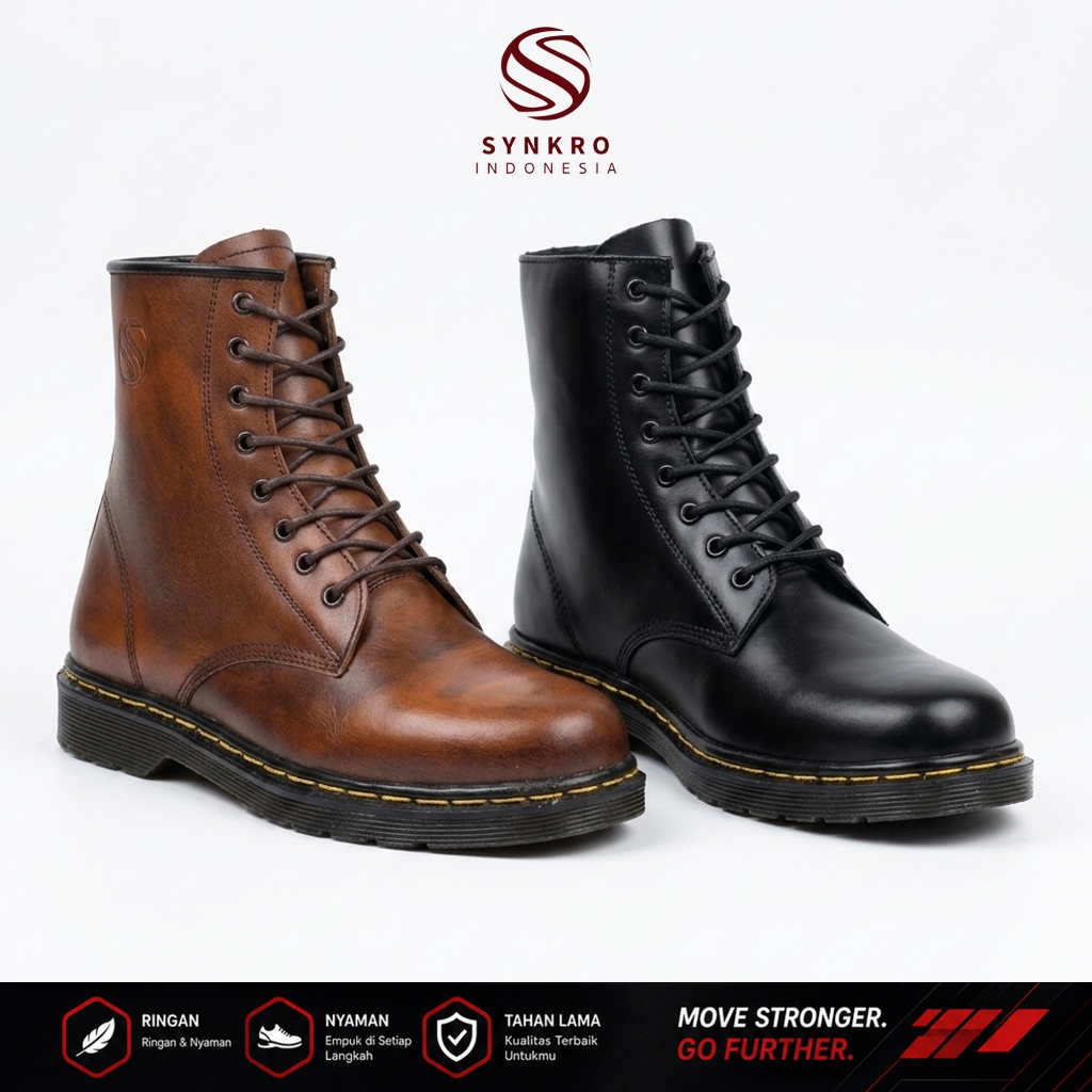 38-45 Synkro Atma - Sepatu Boots Fashion Pria Kulit Asli
