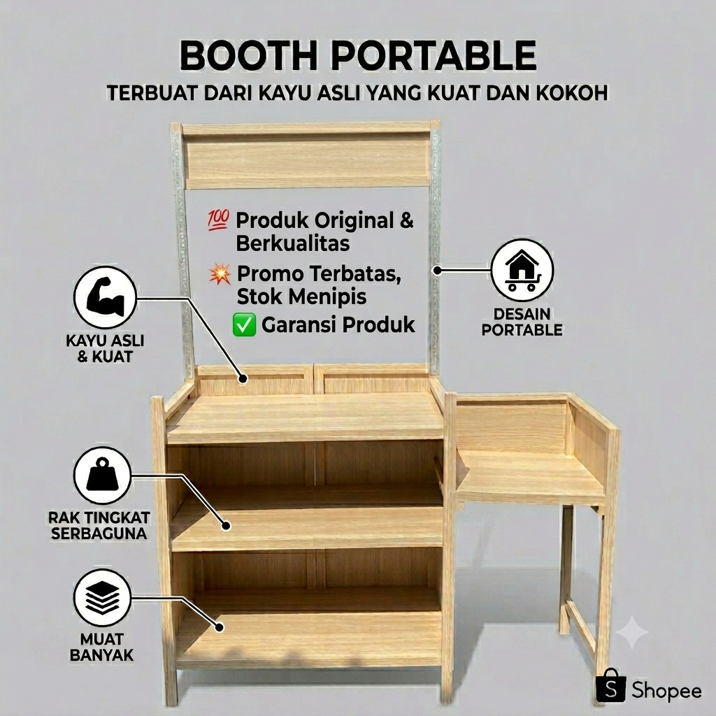 Booth Portable Kayu / Gerobak Lipat / Meja Lipat / Standar /  Meja Kompor