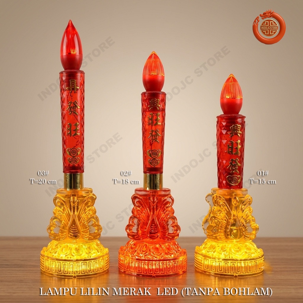 lampu lilin merak merah kristal meja altar sembahyang LED