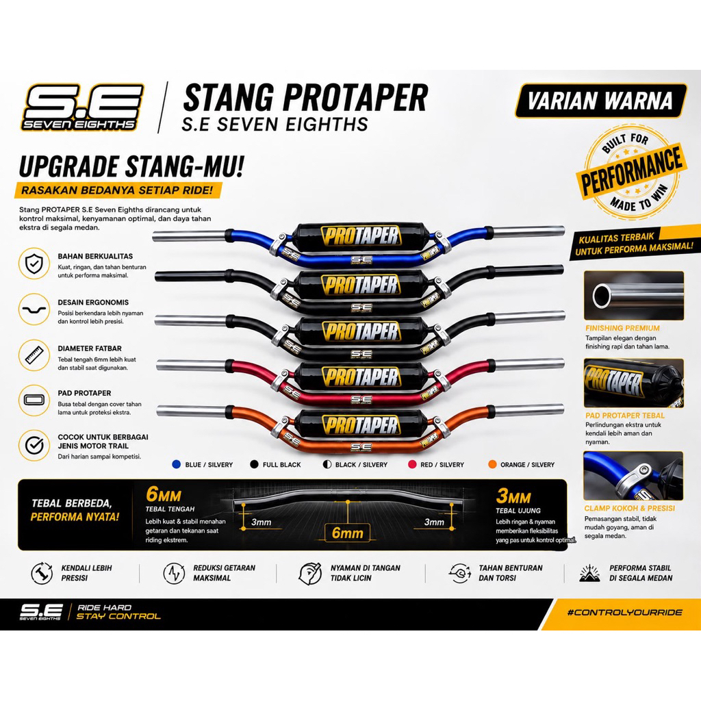 stang protaper SE satu set palang busa klx crf wr vixion dll / stang protaper SE
