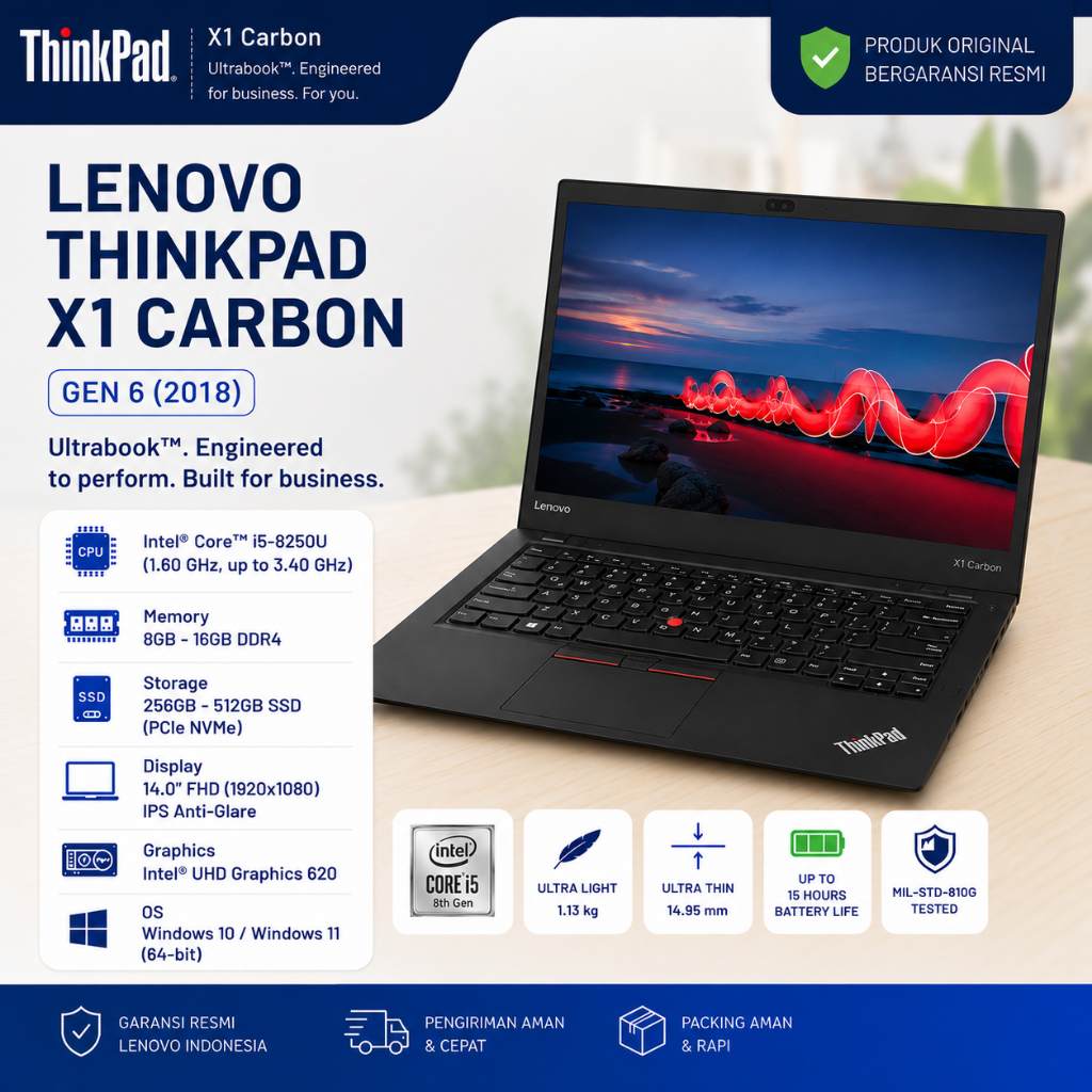 Laptop Lenovo Thinkpad X1 Carbon Generasi 6th SECOND BEKAS BERKUALITAS DAN BERGARANSI