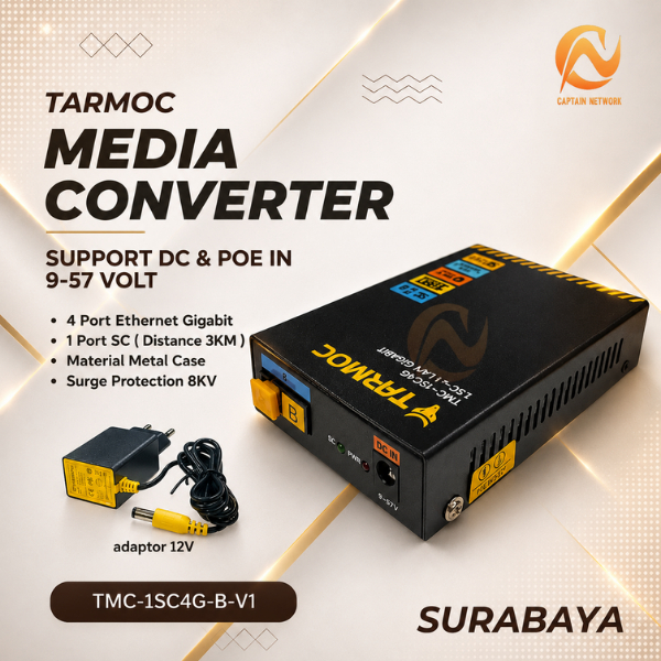 Tarmoc TMC-1SC4G-B-V1 | Media Converter Switch 1SC 4LAN / 1 SC 4 LAN Gigabit POE IN 9-57 Volt | 1FO 