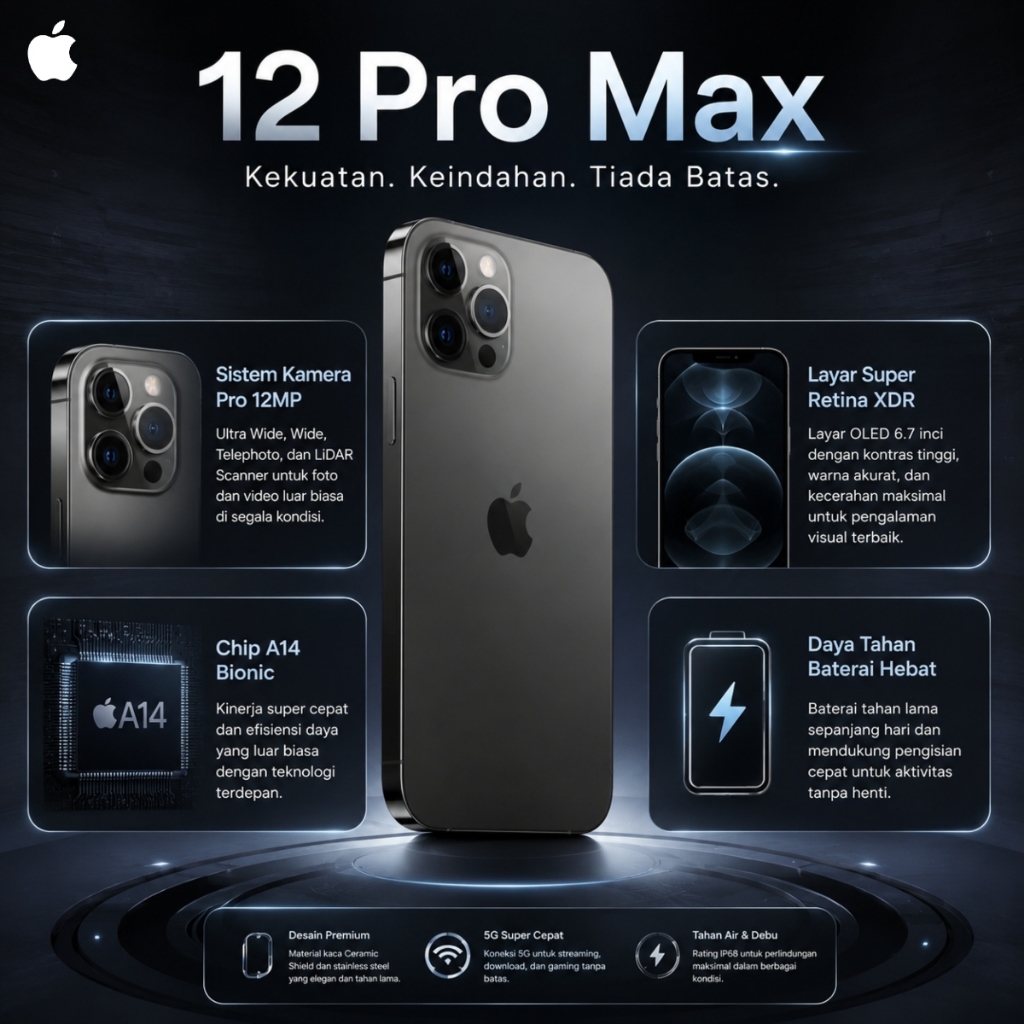iPhone 12 Pro Max 256GB, raja tiga kamera, pemindai LiDAR, performa cahaya rendah yang luar biasa, p