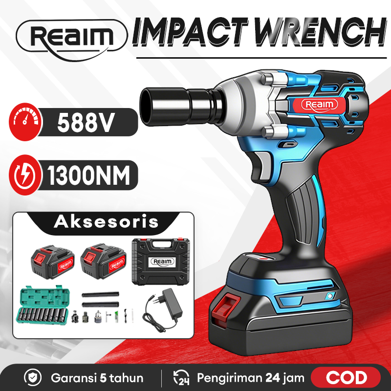 Reaim Impact Wrench Brushless 270N/M bor baterai bor listrik impact baterai Untuk Baut Mobil