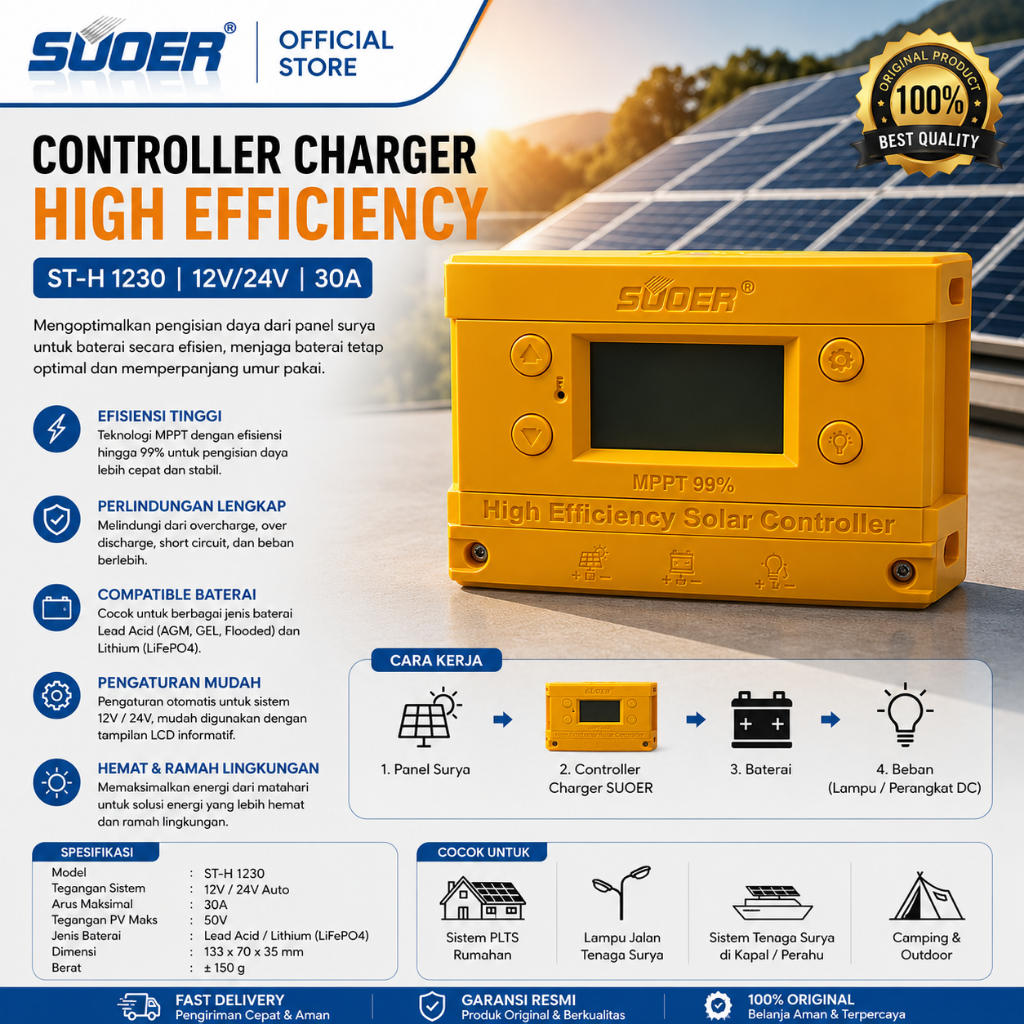 SUOER CONTROLLER CHARGER ST-H 1230 30 AMPERE