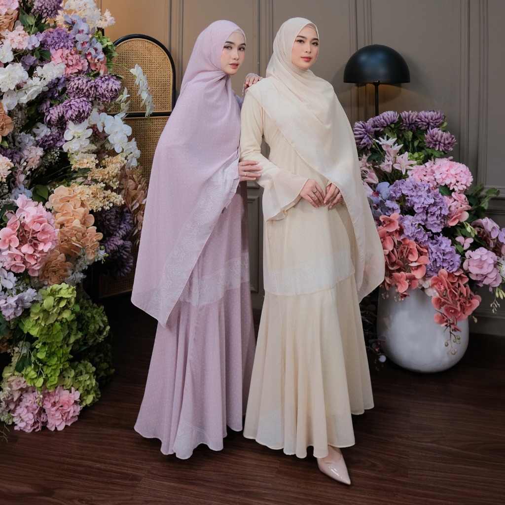 Dumma.id Set Hijab Adhwa Pashmina Ceruty Babydoll Lapis Furing Gamis Mewah