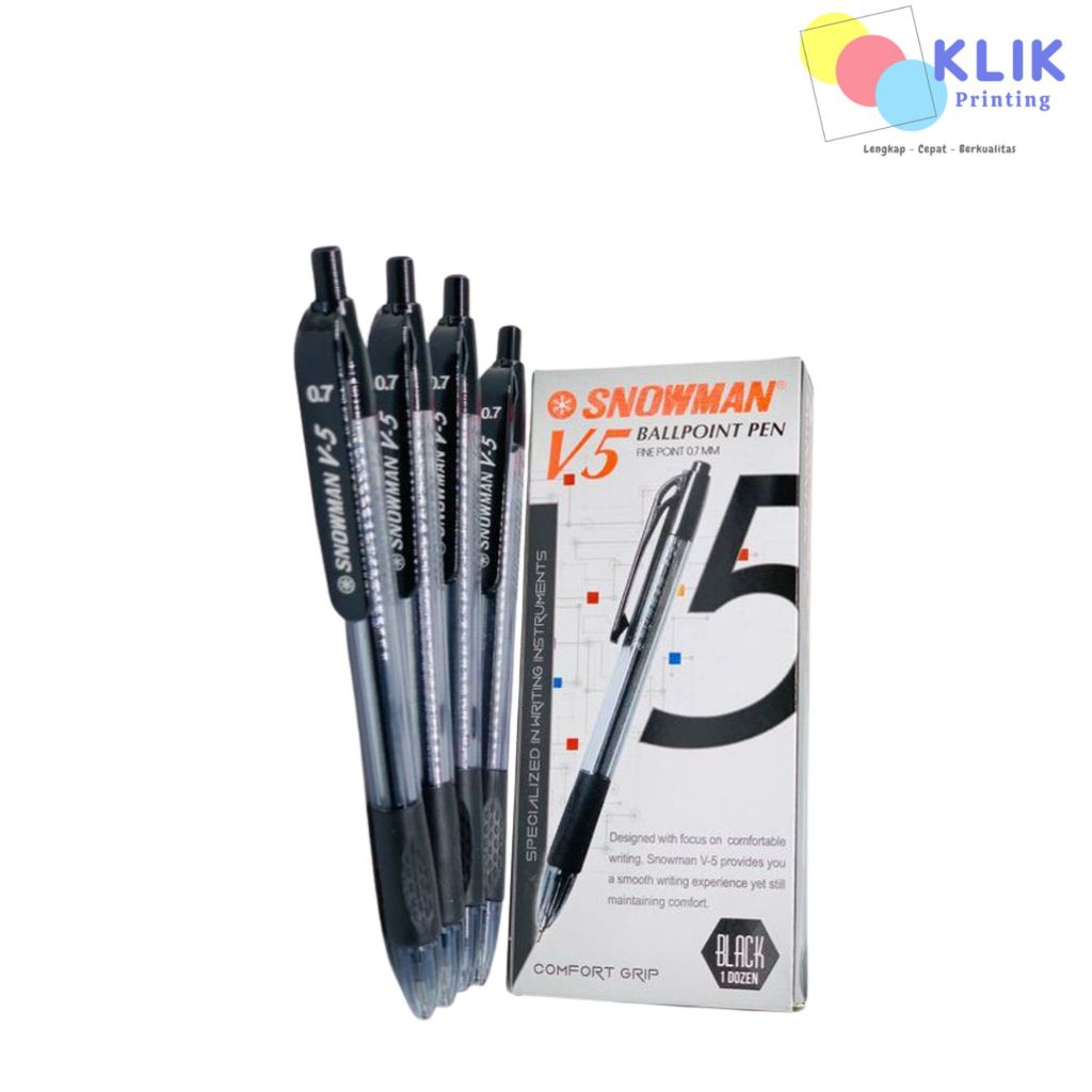 BOLPOIN SNOWMAN V-5 Cetekan HITAM - BOLPOIN SNOWMAN V-5 Cetekan BIRU - BOLPOIN SNOWMAN V-5 Cetekan M