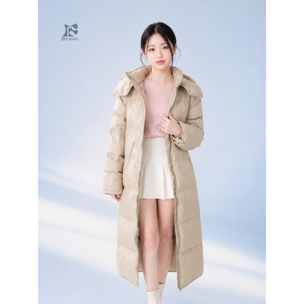 Brrwin Frost Sage Duck Down Coat 90% White Duck Down Maxi Long Coat Jaket Winter Trip Wanita