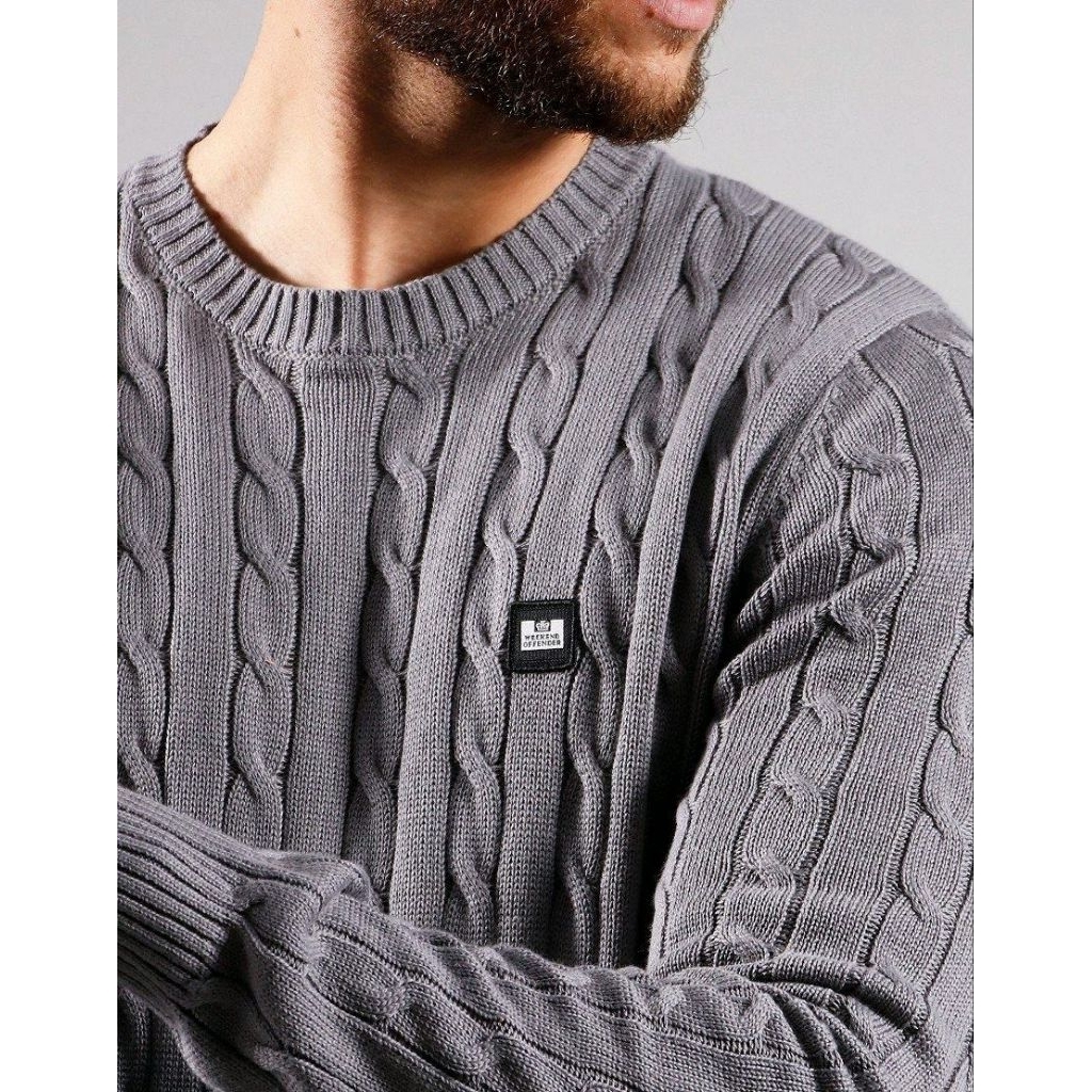 Weekend Offender Platinum Cable Knit Crew Neck Mid Grey Original