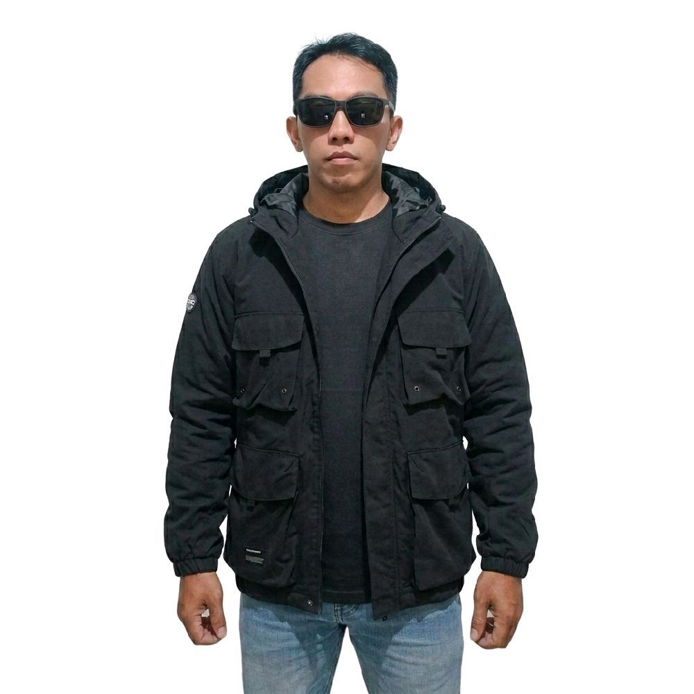 Kicksoogar Jaket Outdoor Waterproof Pria Windbreaker Gunung Anti Air - Chambers Black