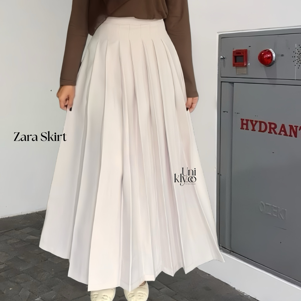 Flare skirt | Rok lebar pleats semi wool | Zara skirt by Unikly.co