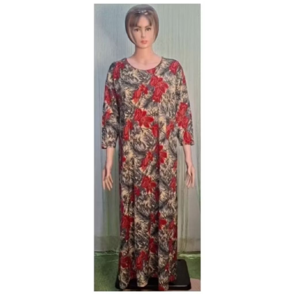 gamis wanita jumbo cokelat bunga-bunga merah, big size
