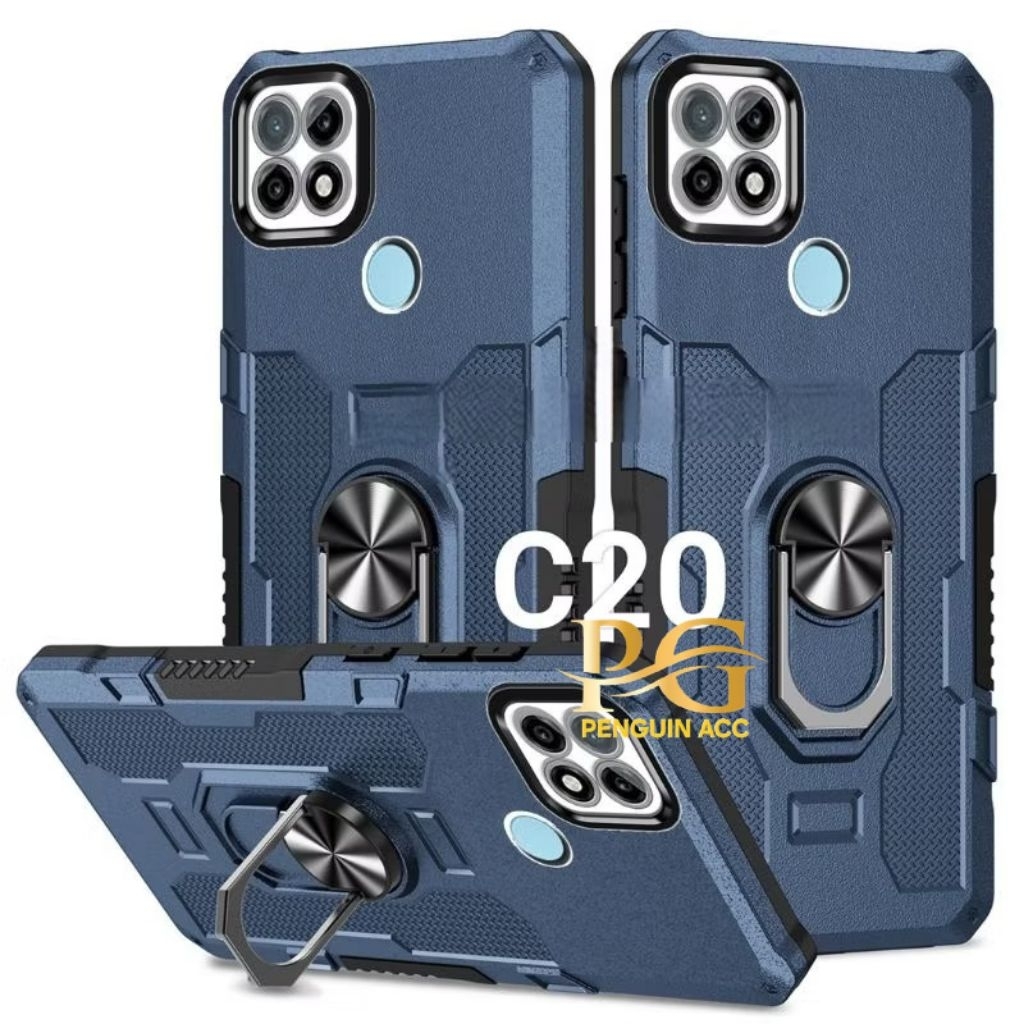Casing REALME C20 Hard Case Ring Armor Robot Standing Handphone