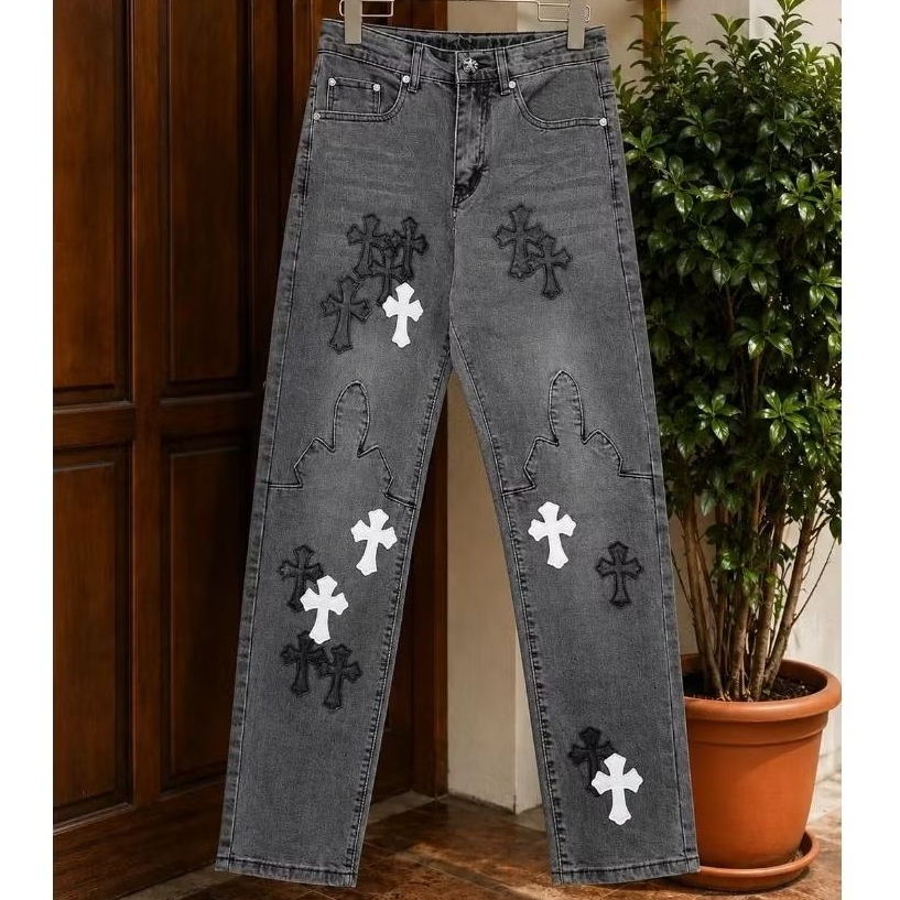 Chrome Hearts Black and White Patch Jeans