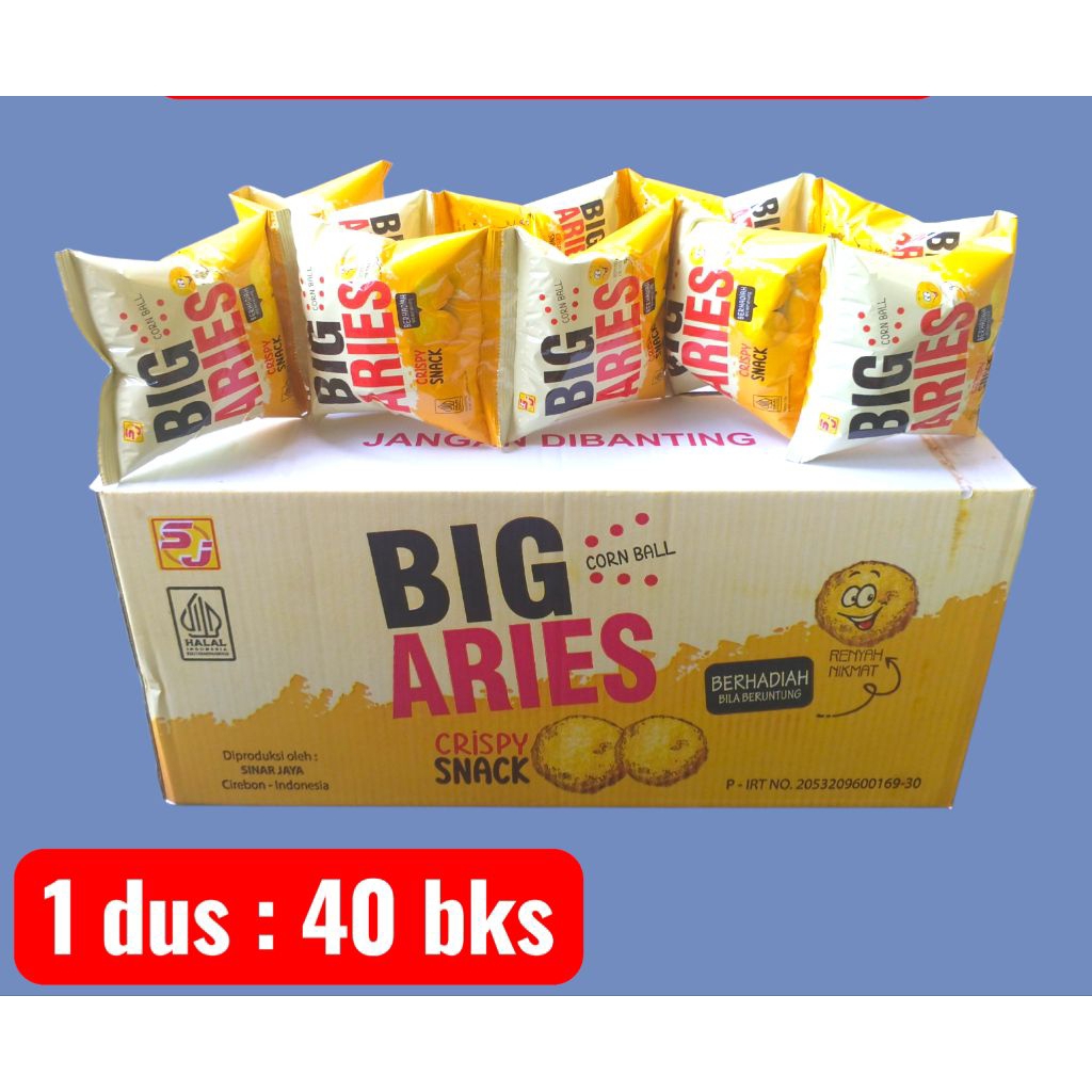 Big Aries Makanan Ringan Snack Corn Ball Bola Jagung Renyah Crispy 1 dus 40 bks