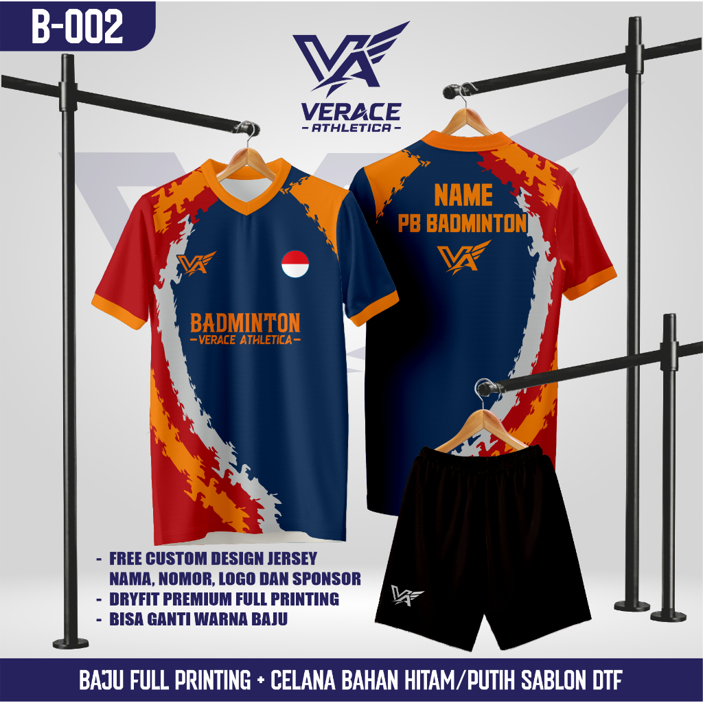 Jersey Badminton / Bulutangkis Futsal Full Printing Premium | Custom Nama Nomor Logo Sponsor | Grati