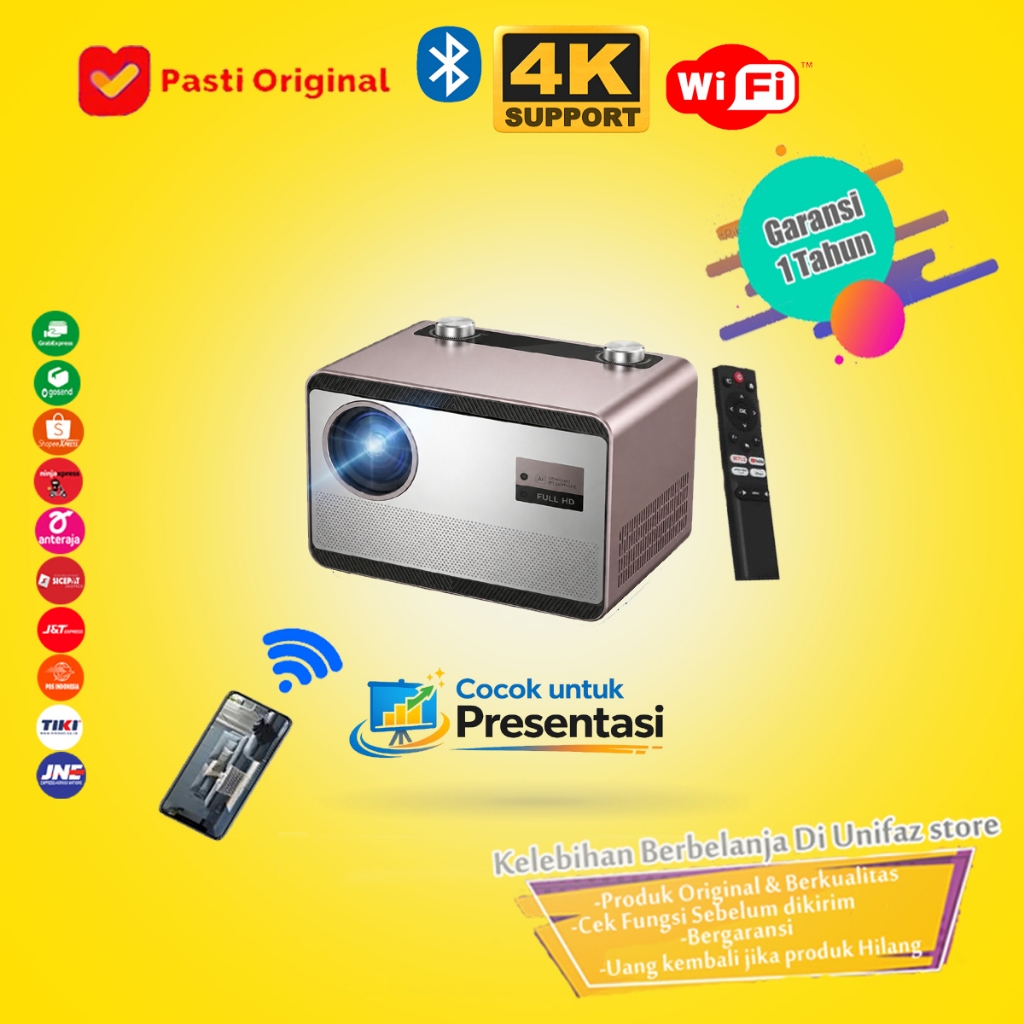 Smart Proyektor Android 6000 Lumen Wifi Bluetooth Netflix Certifired Resmi Garansi 1 Tahun
