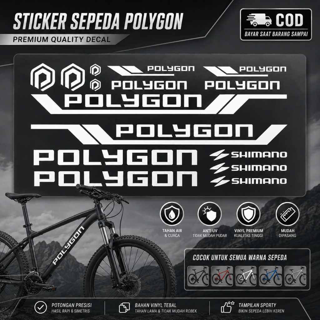 Cutting Stiker Polygon Set Dewasa Variasi Sepeda Sticker Frame Aksesoris Body Mtb Lipat Free Custom 