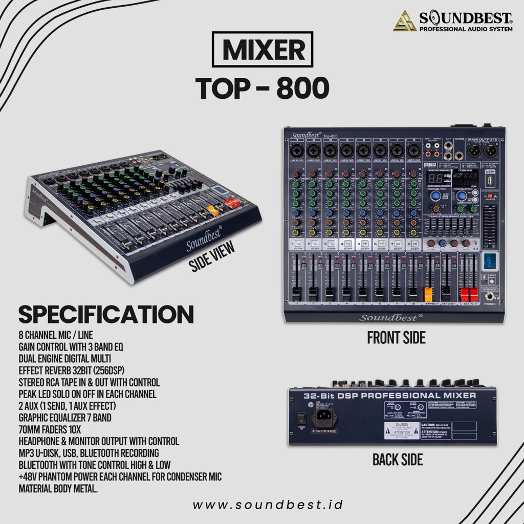 Mixer Soundbest Top 800 original 8channel bluetooth usb recording SOUNDBEST TOP 800