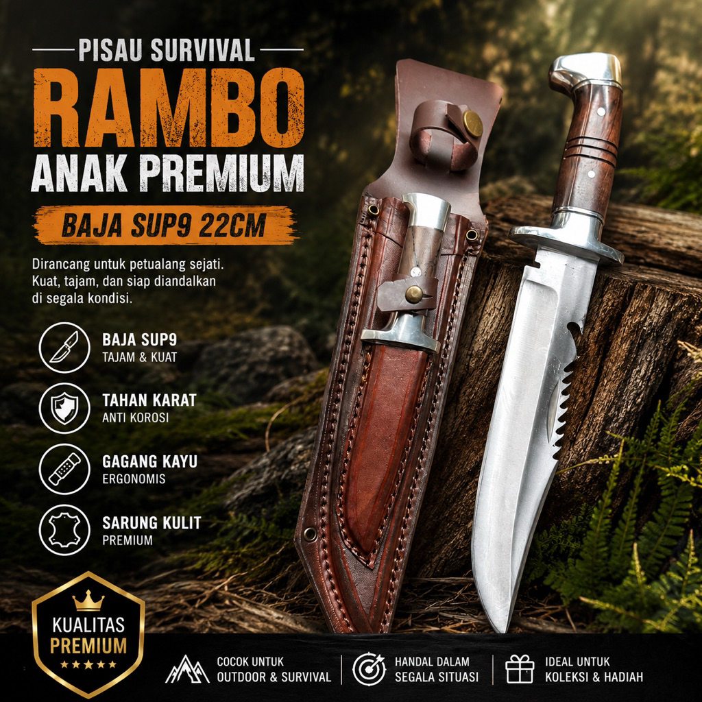 Pisau survival rambo anak set baja per sup9