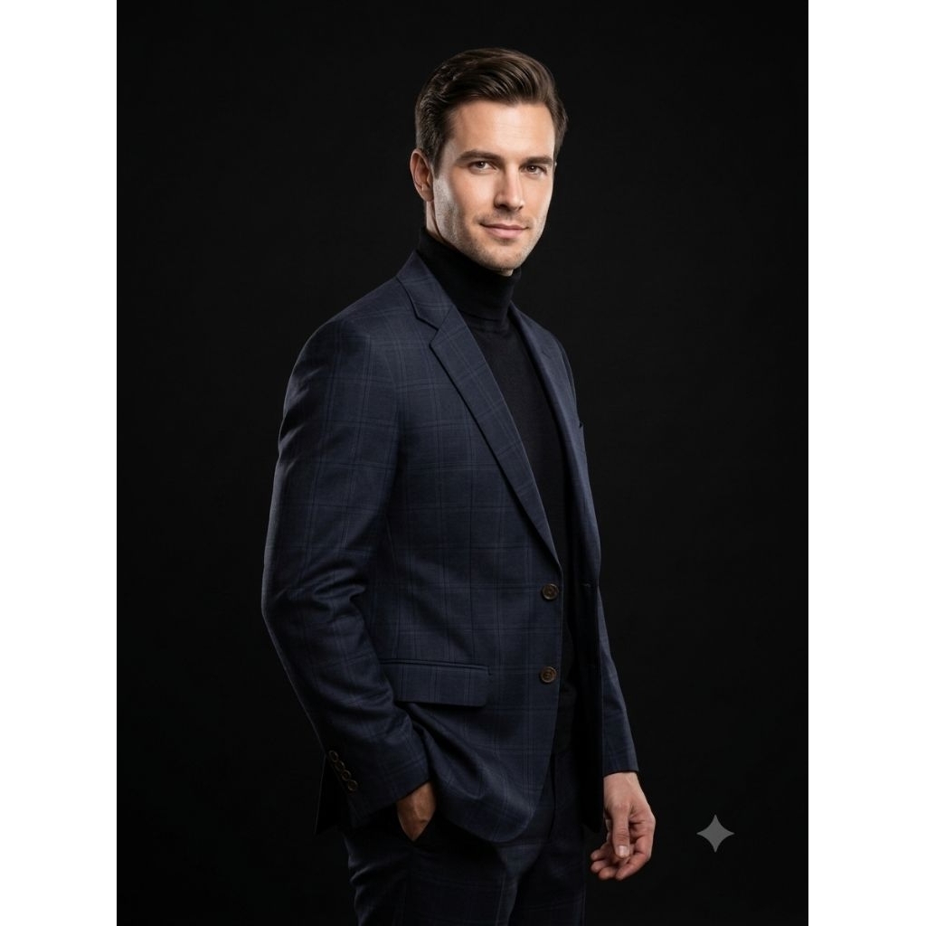LD 102 Austin Reed BLAZER JAS Navy Tartan LUXURY Size M