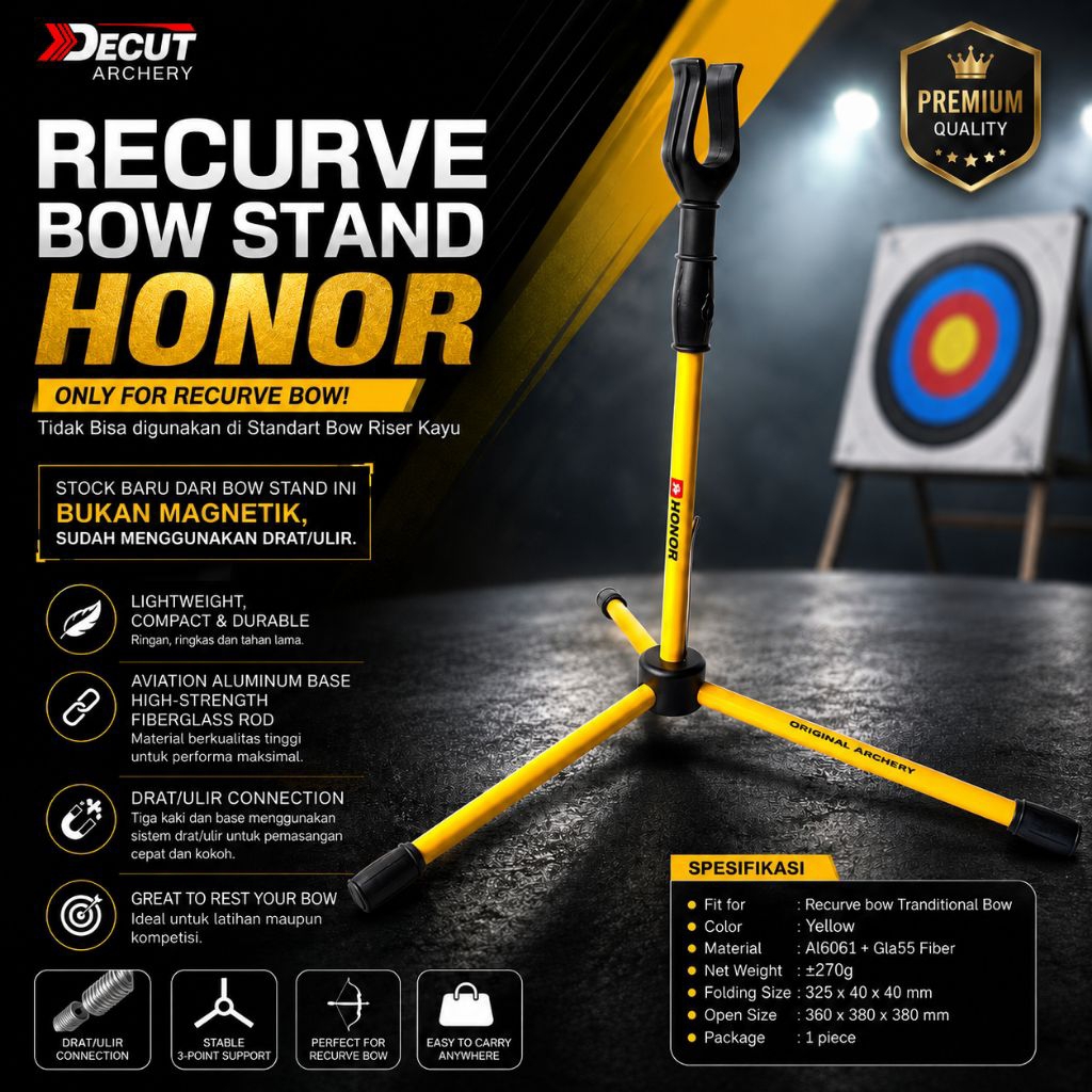 Recurve Honor Bow Stand, Dudukan Busur Recurve, Bow Holder Archery, Stand Busur Panahan, Recurve Sta
