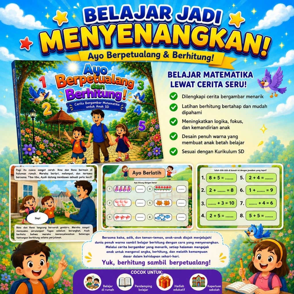 Storybook & Worksheet Matematika Anak SD | Belajar Penjumlahan dan Pengurangan Menyenangkan