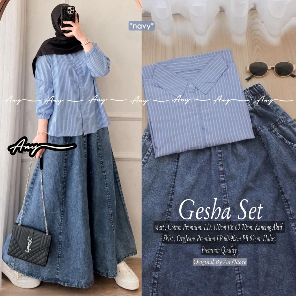 Gesha Set Rok Jeans Mayung Mix Katun Salur (Any)
