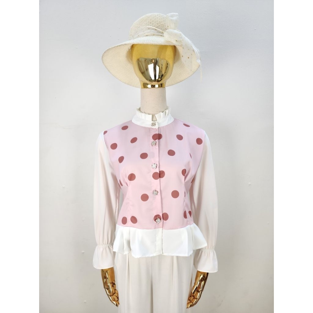 Blouse Polkadot Ruffle Elegant Premium​