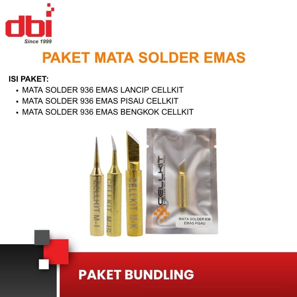 Paket Mata Solder 936 Emas (Lancip, Bengkok, Pisau) CELLKIT