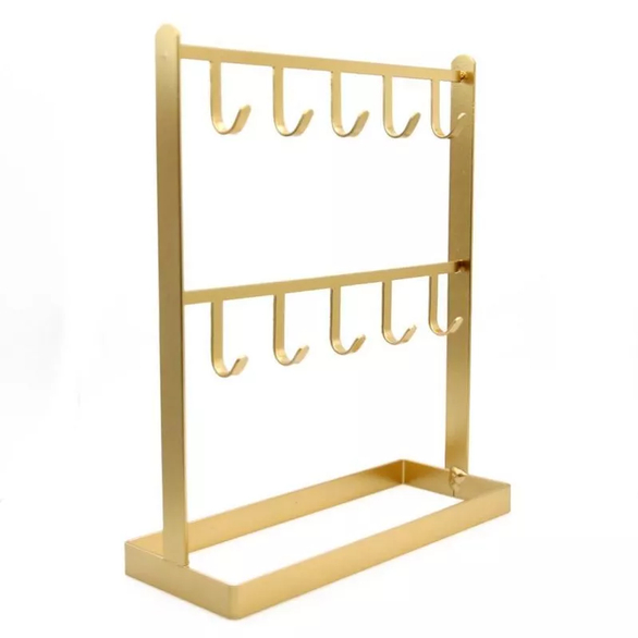 Rak Display Perhiasan Gantung Metal Organizer Kalung Anting Gelang Jewelry Stand Emas