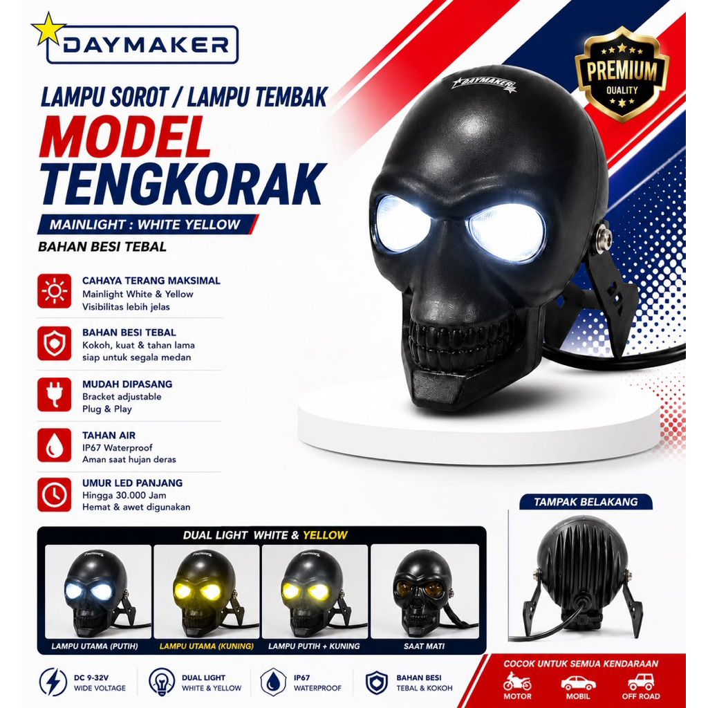 lampu tembak daymaker led laser super terang original casing almunium / lampu depan daymaker laser s