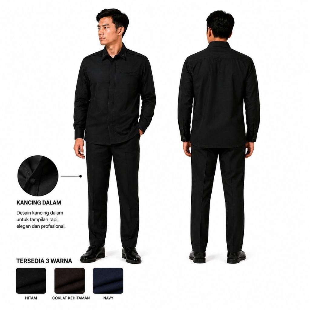 Seragam Safari Paspampres Premium Pria | Bahan Jaguar Premium | warna  hitam/ coklat kehitaman/ navy