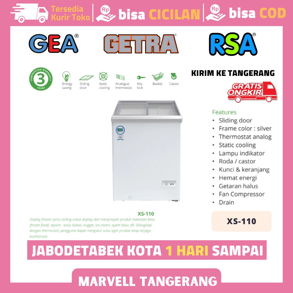 Freezer RSA XS 110 Freezer Box Sliding Kaca 100 Liter