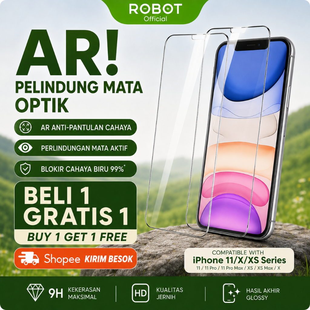 [Buy 1 get 1] ROBOT iPhone 11 Tempered Glass HP Full Screen Full Cover 9H Hardness Anti Gores Anti R