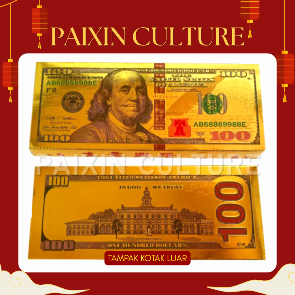 Cepy Emas 100 Dollar (Gold Foil Banknote) – Cepy Kertas Uang Sembahyang Kubur/ Uang Cengbeng / Uang 