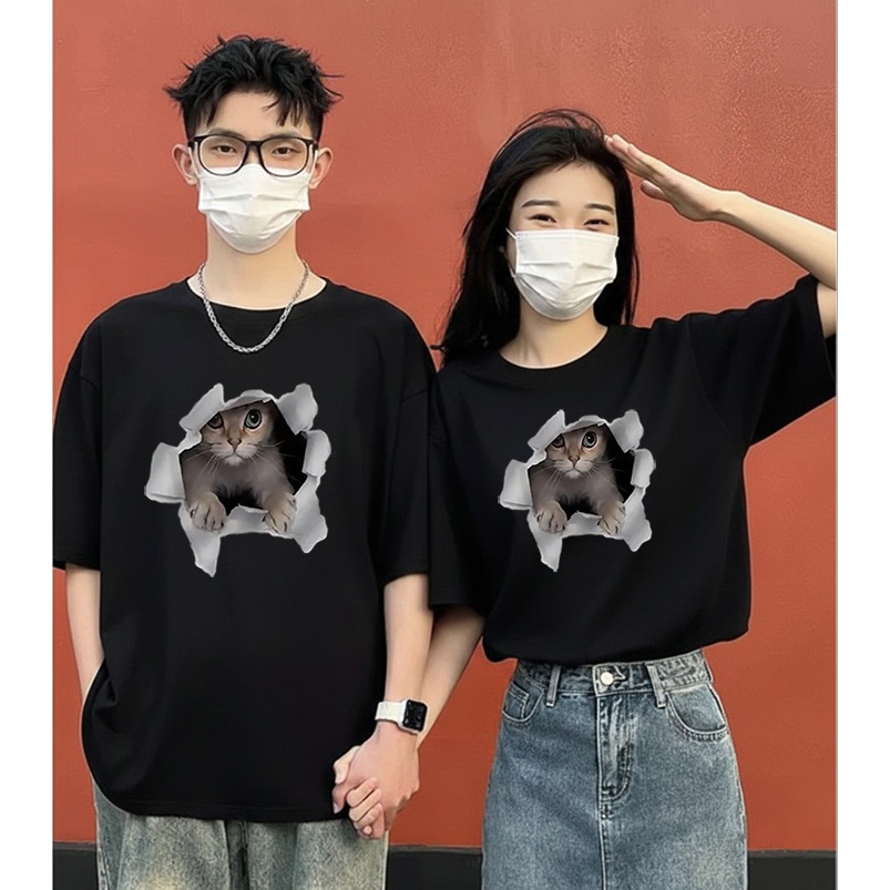 Baju Kaos Couple  Pasangan Motif KUCING  Tshirt Couple Korean Style