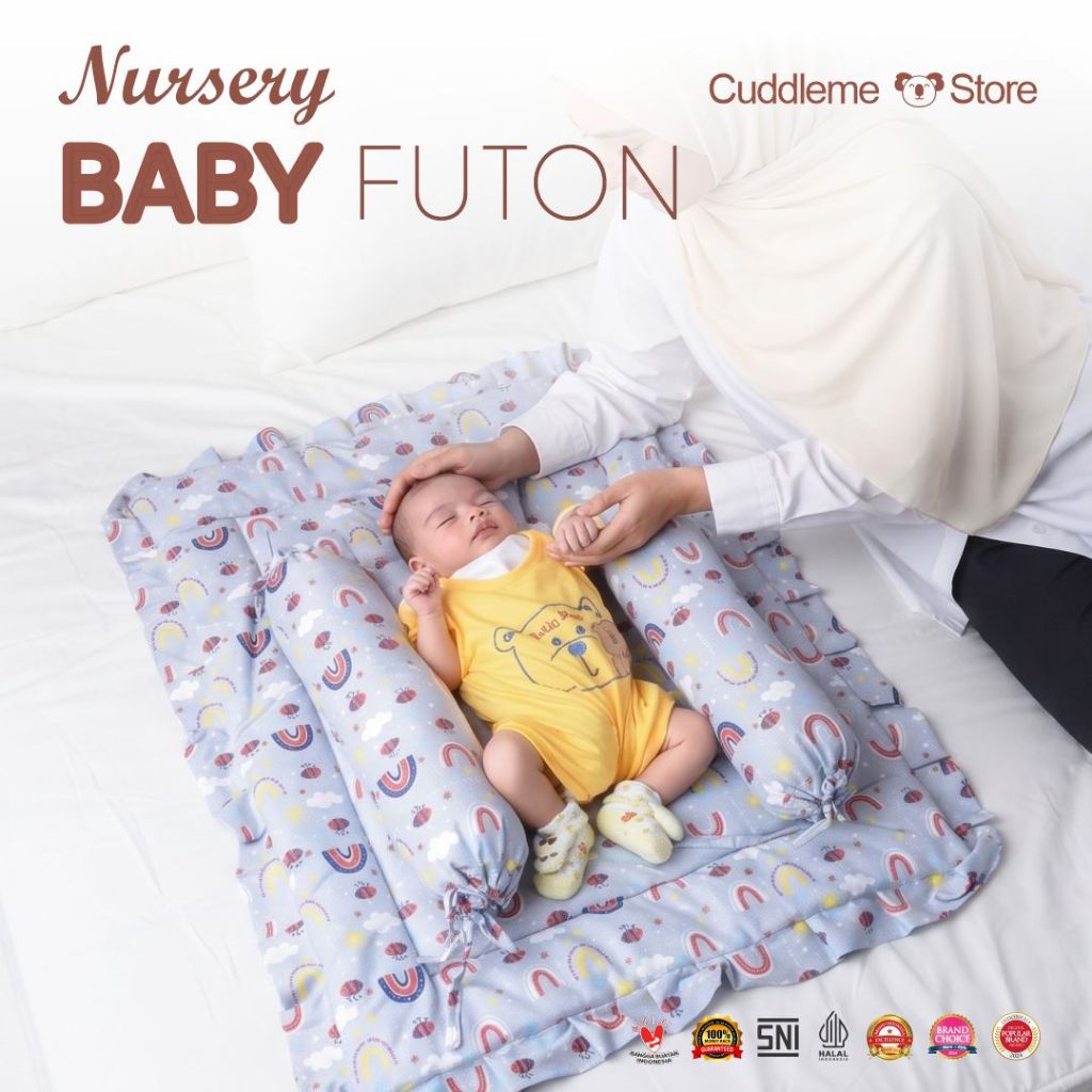 Kasur Bayi Lipat CuddleMe Nursery Futon Set 3in1 + Bantal Peang & Guling Katun