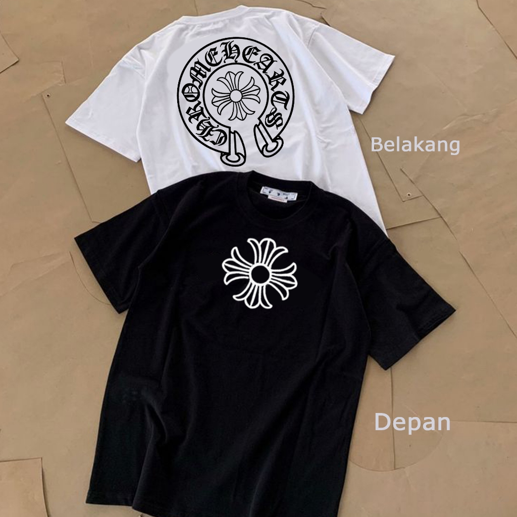 Kaos Crome Hearts tshirt vintage hitam putih pria wanita polyester - 069