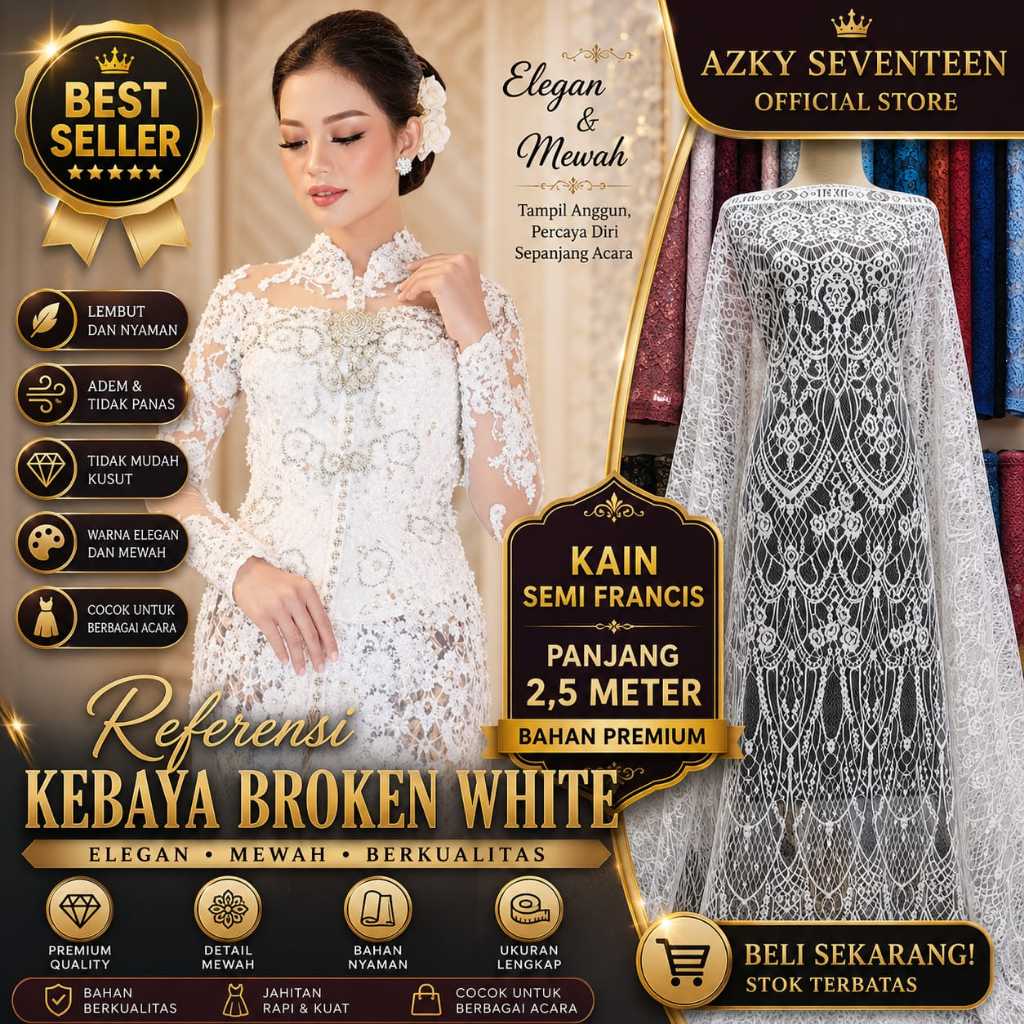 KAIN BROKAT SEMI FRANCIS AISYAH BAHAN PREMIUM BAKAL KEBAYA MODERN MOTIF STRIPES ISI 2,5 METER SIAP J