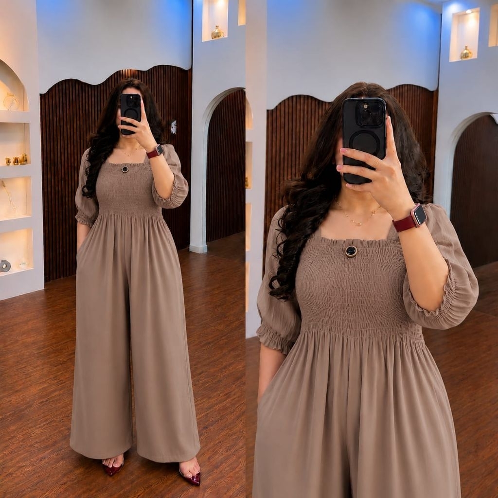jumpsuit polos dada kerut wanita terbaru