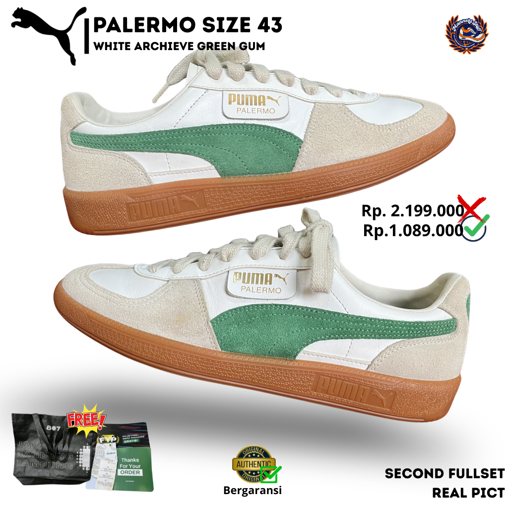 Sepatu Puma Palermo White Archive Green Gum Size 43 Second Original