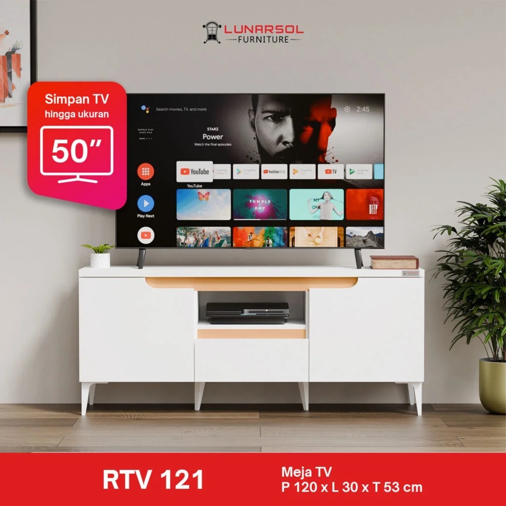 RTV 121 / Rak tv lunarsol + Laci tengah / Rak penyimpanan dan rak tv / Tanpa rakit