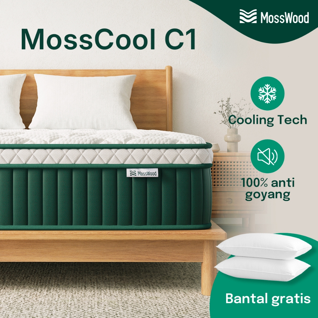MossWood kasur spring bed ​​Busa cooling mint lantai matras Pegas baja tebal ukuran 200x200cm
