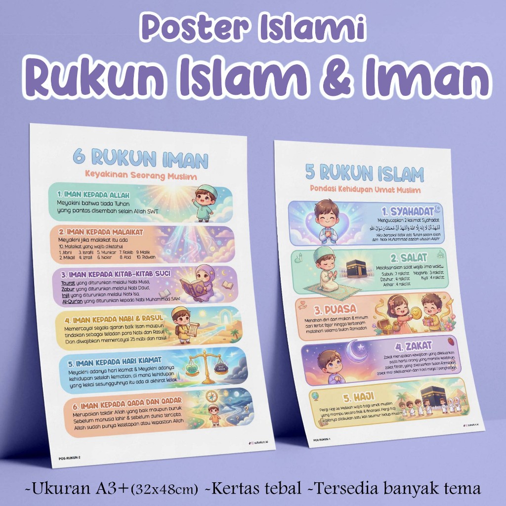 Poster Edukasi Islami Rukun Iman dan Islam - Poster belajar rukun islam dan iman